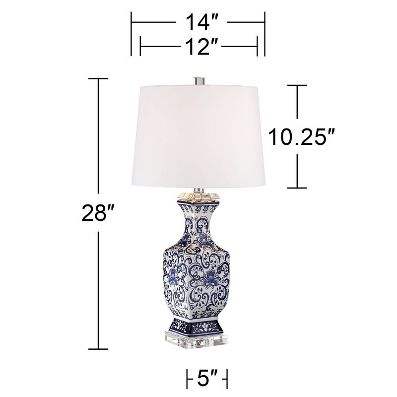 Barnes and Ivy Iris Asian Table Lamp 28" Tall Porcelain Blue Floral Jar Geneva White Drum Shade for Bedroom Living Room Bedside Nightstand Office Kids, 4 of 10