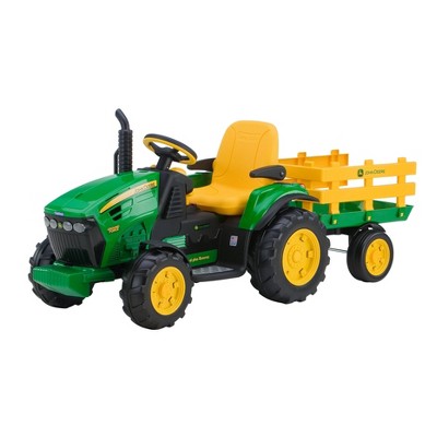 Peg Perego 12V Green John Deere Tractor with Trailer Ride-On