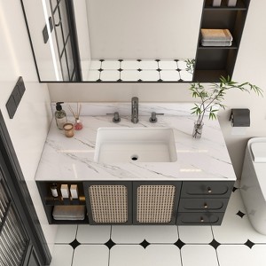 KTMBDW 43/37/31'' Rectangular Bathroom Sink with Marble Vanity Top, Predrilled Centerset and 4-Inch Backsplash, Stain-Resistant, Easy-To-Clean- White - 1 of 4