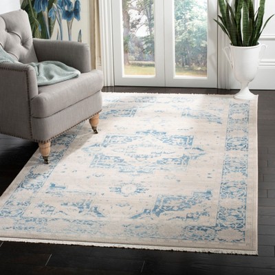 Vintage Blue and Ivory Flat Woven Wool Synthetic Area Rug 8' x 10'