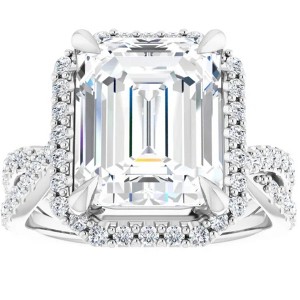 Pompeii3 5 3/4Ct Emerald Cut Moissanite & Diamond Engagement Ring White Yellow Rose Gold - 1 of 4