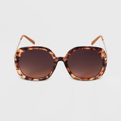 Women's Crystal Tortoise Shell Oversized Round Sunglasses - A New Day™ Brown