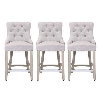 WestinTrends 24" Linen Tufted Buttons Upholstered Wingback Counter Stool (Set of 3)