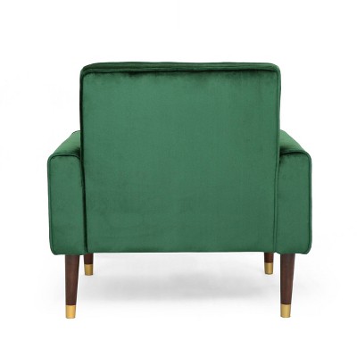 Emerald Velvet Button-Tufted Accent Chair with Wood Legs