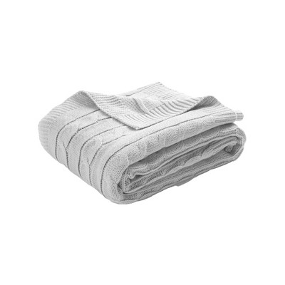 Image of Lush Décor Cable Soft Knitted with Border Throw Baby Blanket - Light Gray