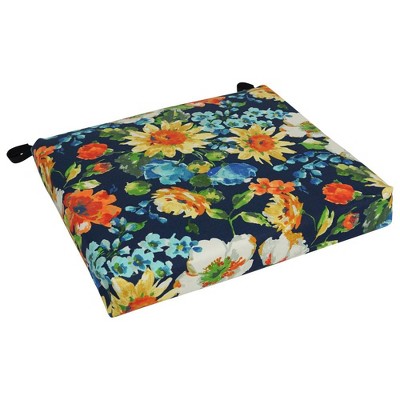 Blazing Needles, 20-inch by 19-inch Patterned Outdoor Spun Polyester Chair Cushion, Montfleuri Sangria