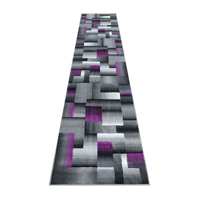 Emma and Oliver Modern Cubist Olefin Accent Runner Rug in Gradient Shades with Natural Jute Backing