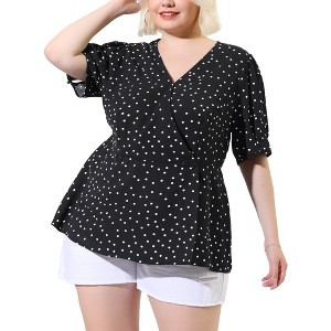Agnes Orinda Women's Plus Size Polka Dots V Neck Short Sleeve Wrap Peplum Blouse - 1 of 4