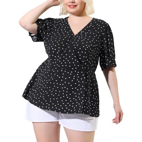Agnes Orinda Women's Plus Size Pin Dots V-neck Dressy Trendy