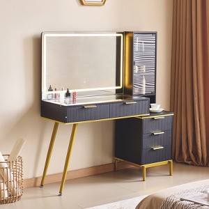 KTMBDW Vanity Desk with Lighted Mirror, 48" Modern Vanity Desk with Mirror and Lights, Makeup Vanity with 5 Drawers and Charging Station - 1 of 4