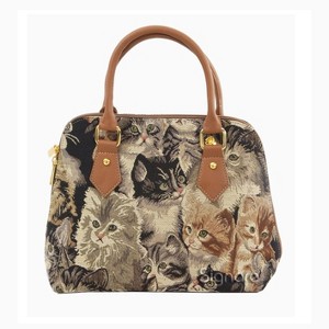 Signare USA Cat Brown Convertible Top Handle Purse Handbag - 1 of 3