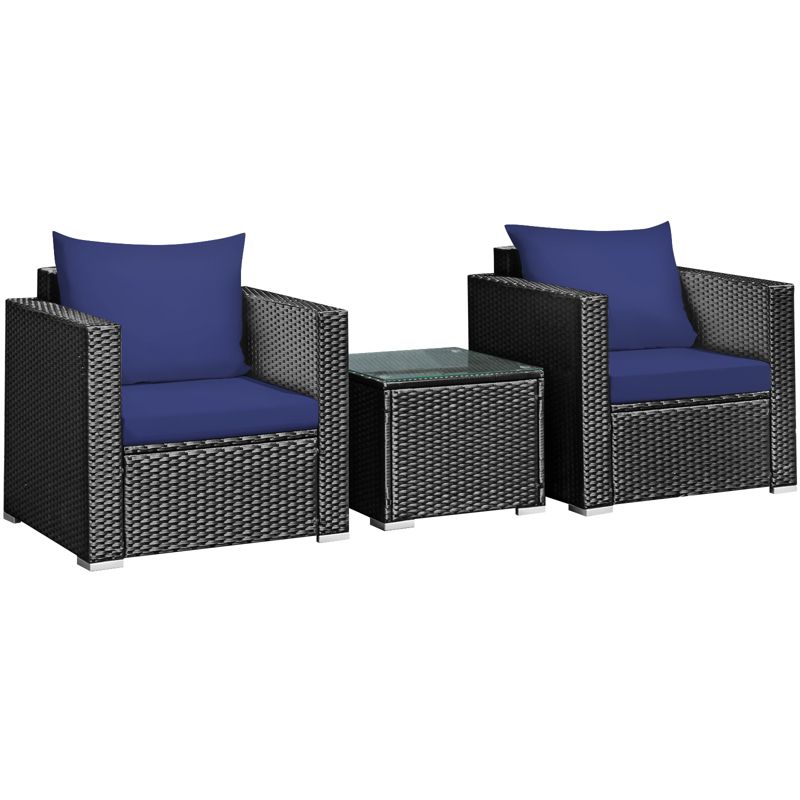 Tangkula 3PCS Patio Rattan Furniture Conversation Set with 2 Cushioned Sofas & Coffee Table for Outdoor, 5 of 7
