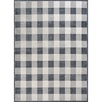 Gray Gradient Plaid Washable Synthetic Area Rug, 3 x 5