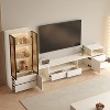 ATJafurn Modern 3 Piece Living Room Entertainment Center Set Includes TV Stands, Glass Display Cabinet and Nightstand For 75 Inch TV, White - 2 of 4