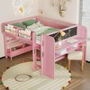 ORRD Full Size Pink Loft Bed with Desk & Blackboard, Solid Wood Kids Storage Bed with Bookcase & Drawers - 3 of 4