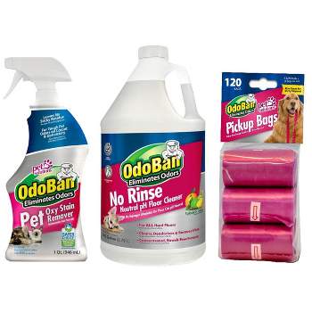 OdoBan Pet Solutions Oxy Stain Remover, 32 fl oz Spray, No Rinse Neutral pH Floor Cleaner, 1 Gallon, and Dog Waste Pickup Bags, 120 Count