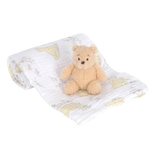 Lambs & Ivy Winnie The Pooh Swaddle Blanket & Plush Gift Set - 2pk - 1 of 4