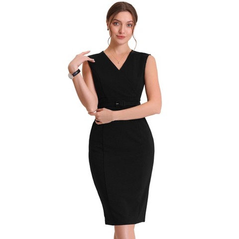 Женские платья INSPIRE CHIC Women's Sleeveless V Neck Business Office Belt Pencil Dresses Medium Light Green