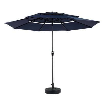 VisioGear Patio Umbrellas, Outdoor Umbrella with Auto-tilt, 3-Tier Market Umbrella with 8 Ribs, Blue, 115.75"*98.43"*115.75"