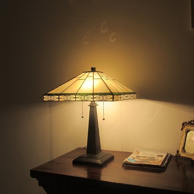 Theros White and Bronze Stained Glass Mission Table Lamp