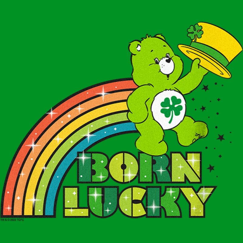 Boy's Care Bears St. Patrick's Day Good Luck Bear Born Lucky Rainbow T-Shirt, 2 of 5