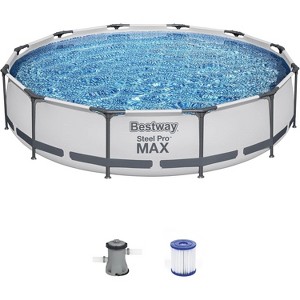 Bestway Steel Pro MAX Inch Round Metal Frame Above Ground Outdoor Backyard Swimming Pool Set with Filter Pump - 1 of 4