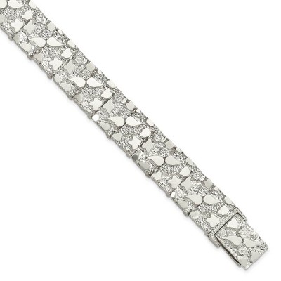 Black Bow Jewelry 15mm Sterling Silver Nugget Link Bracelet, 8.5 Inch