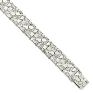 Black Bow Jewelry 15mm Sterling Silver Nugget Link Bracelet, 8.5 Inch - 1 of 4