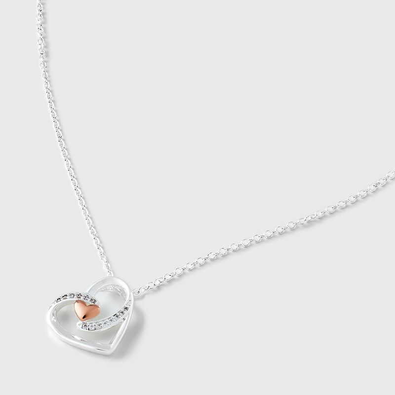 Silver Plated Two Tone Cubic Zirconia Open Heart Pendant Necklace - Silver/Rose Gold, 4 of 5