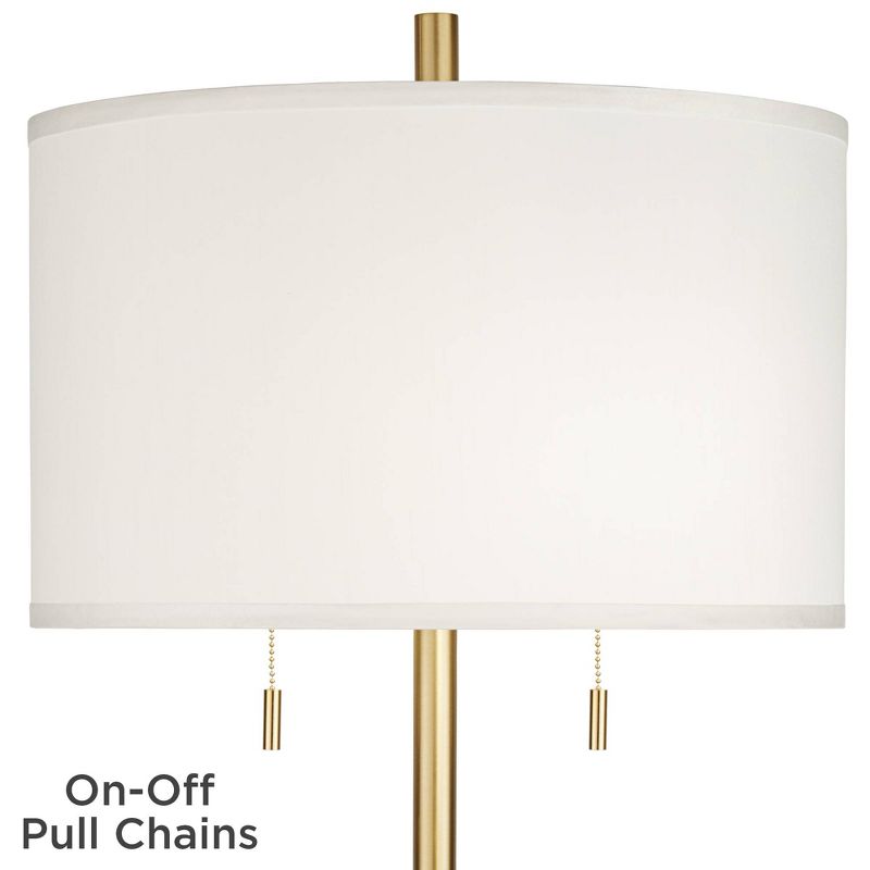 Possini Euro Design Luxe Italian Style Floor Lamp 64" Tall Gold Metal White Linen Drum Shade for Living Room Reading House Bedroom Office, 3 of 10