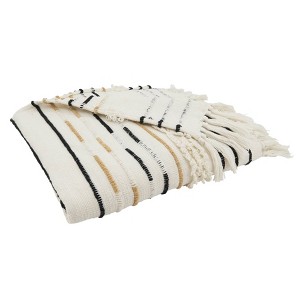 50"x60" Woven Sophistication Corded Fringe Throw Blanket Ivory - Saro Lifestyle - 1 of 4