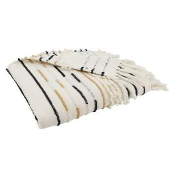 50"x60" Woven Sophistication Corded Fringe Throw Blanket Ivory - Saro Lifestyle