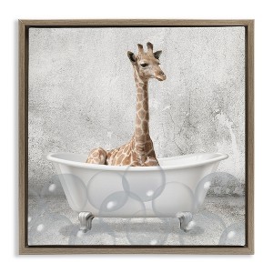 Stupell Industries Baby Giraffe Bath Time, 18" x 18" - 1 of 4