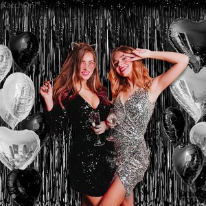 KatchOn XtraLarge Foil Black streamers - 3.2x10 Feet, Pack of 2 | Black Fringe Backdrop for Graduation Decorations Class of 2025 - 1 of 4