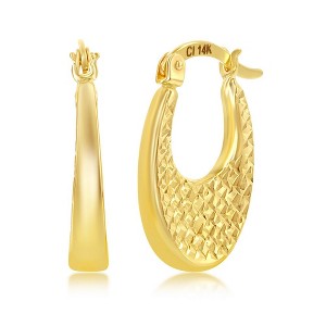 Classic Gold 14K Yellow Gold, Oval Textured & D-C Oval Hoop Earrings - Gold - 1 of 3