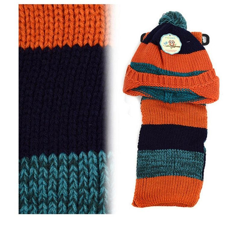Kids Winter Knitted Fur Pom Beanie Hat Scarf Set for boys and girls, 1 of 4