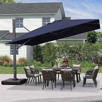 PURPLE LEAF 12ft Square Patio Umbrella with Base Large Outdoor Offset Umbrella 360-degree Rotation Cantilever Umbrella for Garden Deck Backyard Pool