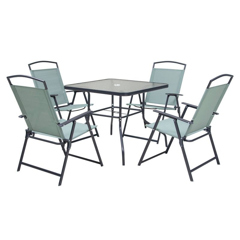 5pc Outdoor Steel Dining Set with Folding Chairs &#38; Square Glass Table Top Green - Crestlive Products, 3 of 14