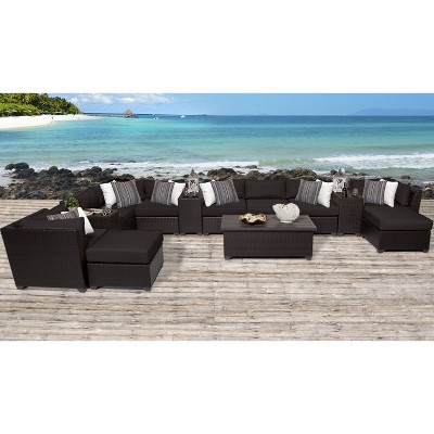 Barbados 14pc Patio Sectional Seating Set with Cushions - Black - TK Classics