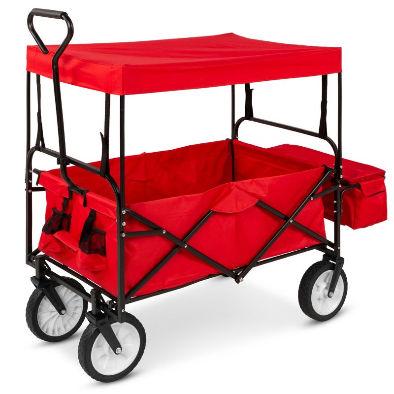 Best Choice Products Folding Utility Cargo Wagon Cart w/ Removable Canopy, Cup Holders, 1 of 8