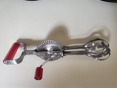 RSVP International (BEATR-RD) Handheld Vintage Inspired Egg Beater, 18/8  Stainless Steel Dishwasher Safe, 12.25 Inch, Red