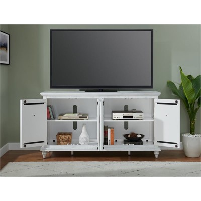 Rustic White Solid Wood TV Stand with Cabinet