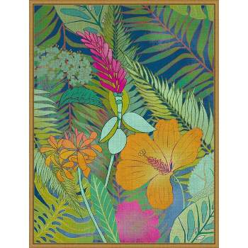 18" x 24" Tropical Tapestry II Hibiscus by Charcoaliklia Zarris Framed Canvas Wall Art - Amanti Art