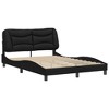 vidaXL Full-Size Bed Frame & Headboard in Black Faux Leather with Waved Design, Plywood Slats & Plush Cushion - Elegant Bedroom Furniture - 2 of 4