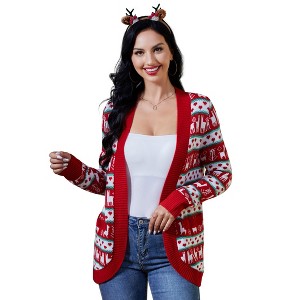 Women's Christmas Cardigan Sweater Long Sleeve Crewneck Pullover Novelty Snowflake Tree Patterns Knitted Sweatshirt Sweaters - 1 of 4