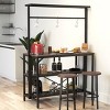 Yukimo 33"H Kitchen Island with Storage, Bakers Rack Microwave Stand, Black Metal Frame with Wood Grain Surface - 4 of 4