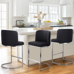 Bekrvio 26" Counter Height Bar Stools - with Back & C-Shaped Metal Frame, Upholstered Chairs for Kitchen Island, Home Bar, Pub - 1 of 4