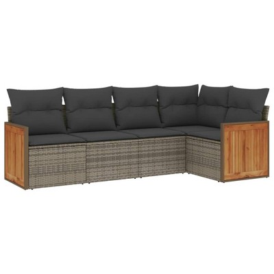 vidaXL 5 Piece Patio Sofa Set with Cushions - Gray Poly Rattan Without Table
