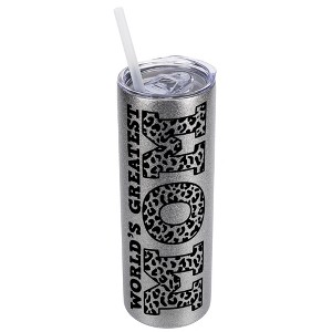 Elanze Designs Leopard Pattern Silvertone Sparkle 20 Ounce Double Wall Stainless Steel Glitter Travel Tumbler With Sliding Lid And Straw, World's - 1 of 4