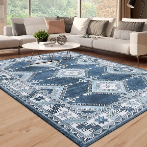 Area Rug Living Room Rug Moroccan Rug Soft Rugs Non-Slip Rubber Backing Boho Vintage Carpet for Bedroom Dining Nursery Home Office, 8' x 10' Blue - 1 of 4